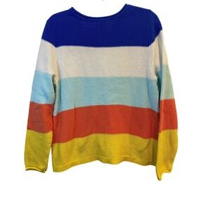 St Johns Bay Womens Petite Large Rainbow Stripe Textured Cotton Blend Sweater PL